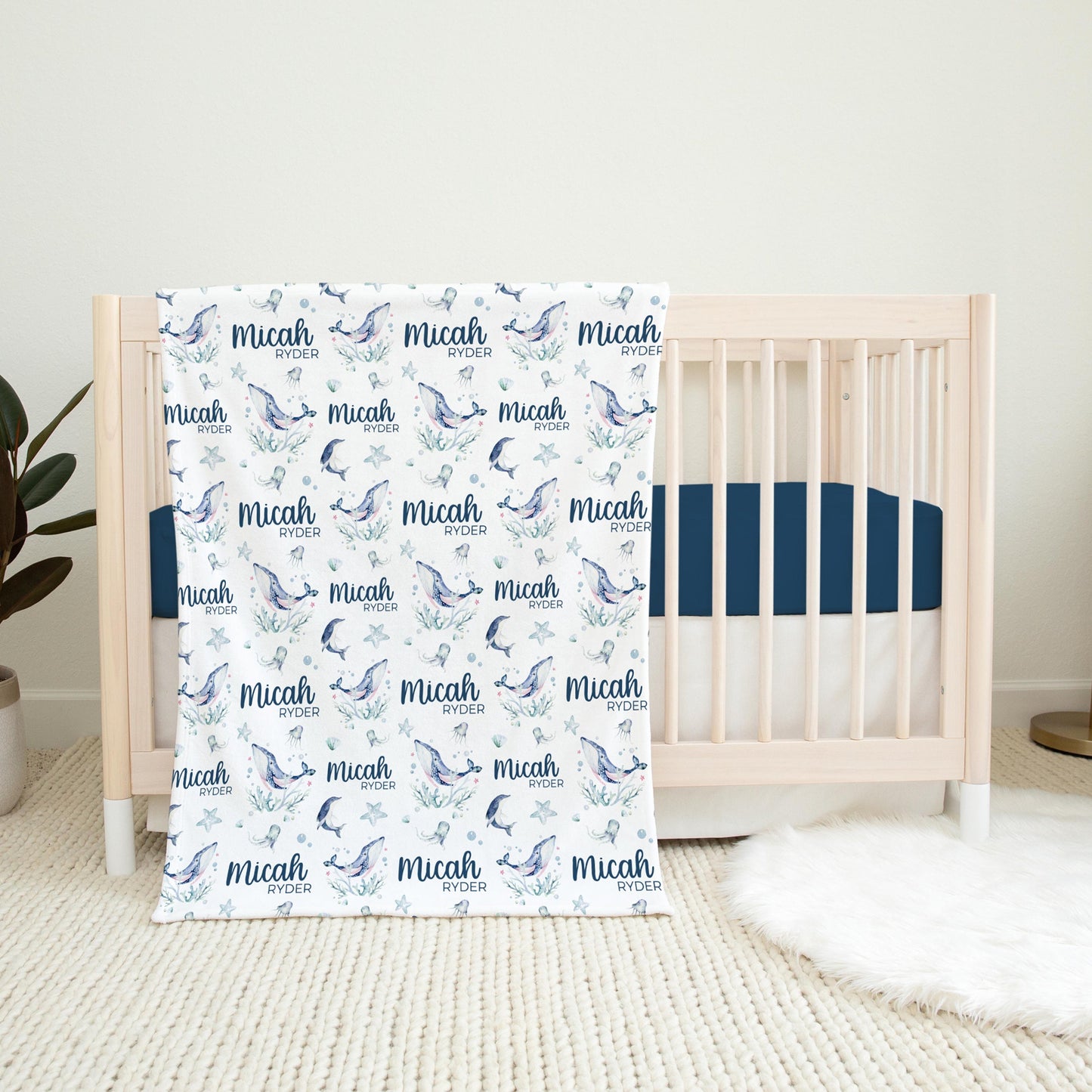 Whale Swaddle Set, Ocean Life Blanket, Dolphin O25