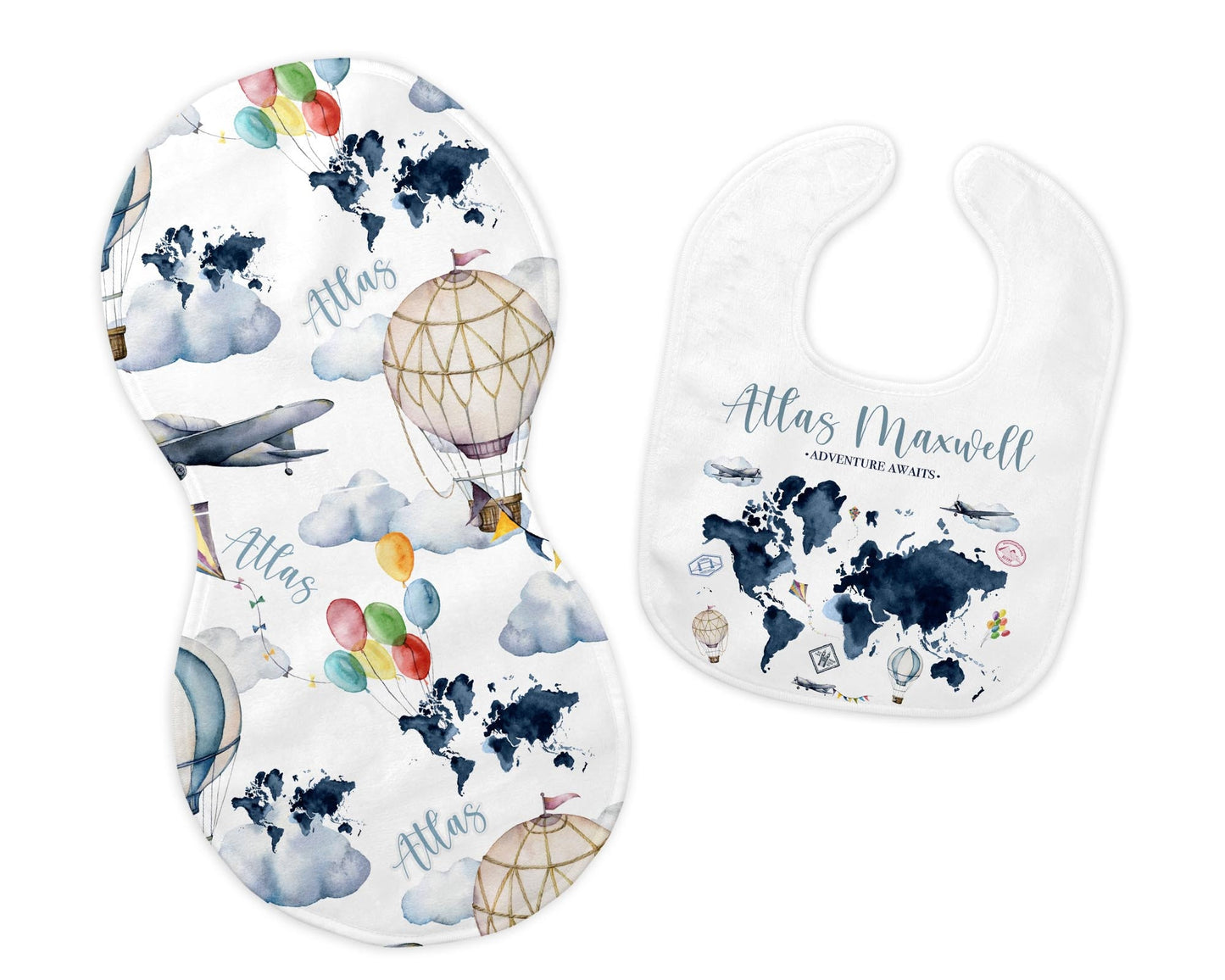 World Map Bib and Burp Cloth Set, T1