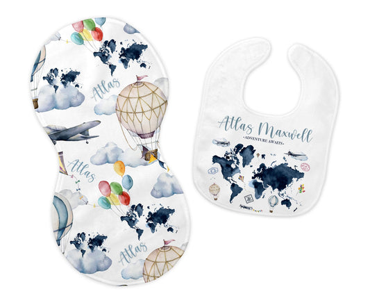 World Map Bib and Burp Cloth Set, T1