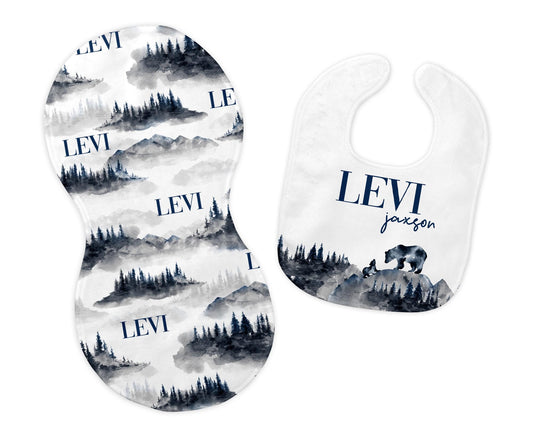 Mountains Bear Bib and Burp Cloth Set, M1