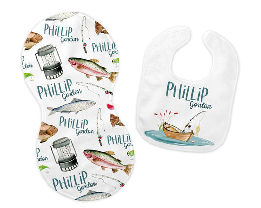 Fishing Bib and Burp Cloth Set, O24