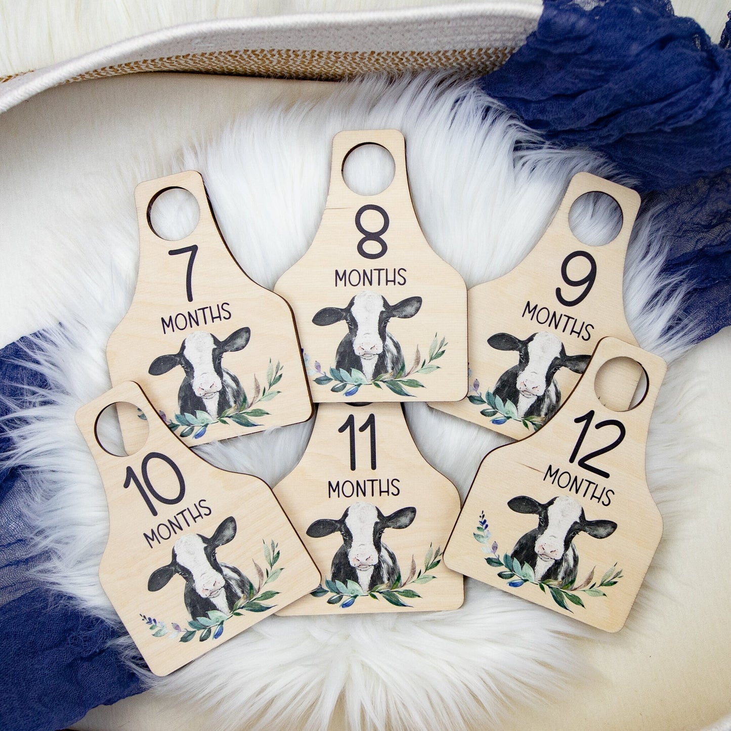 Farm Cow Tag Wooden Milestone Cards