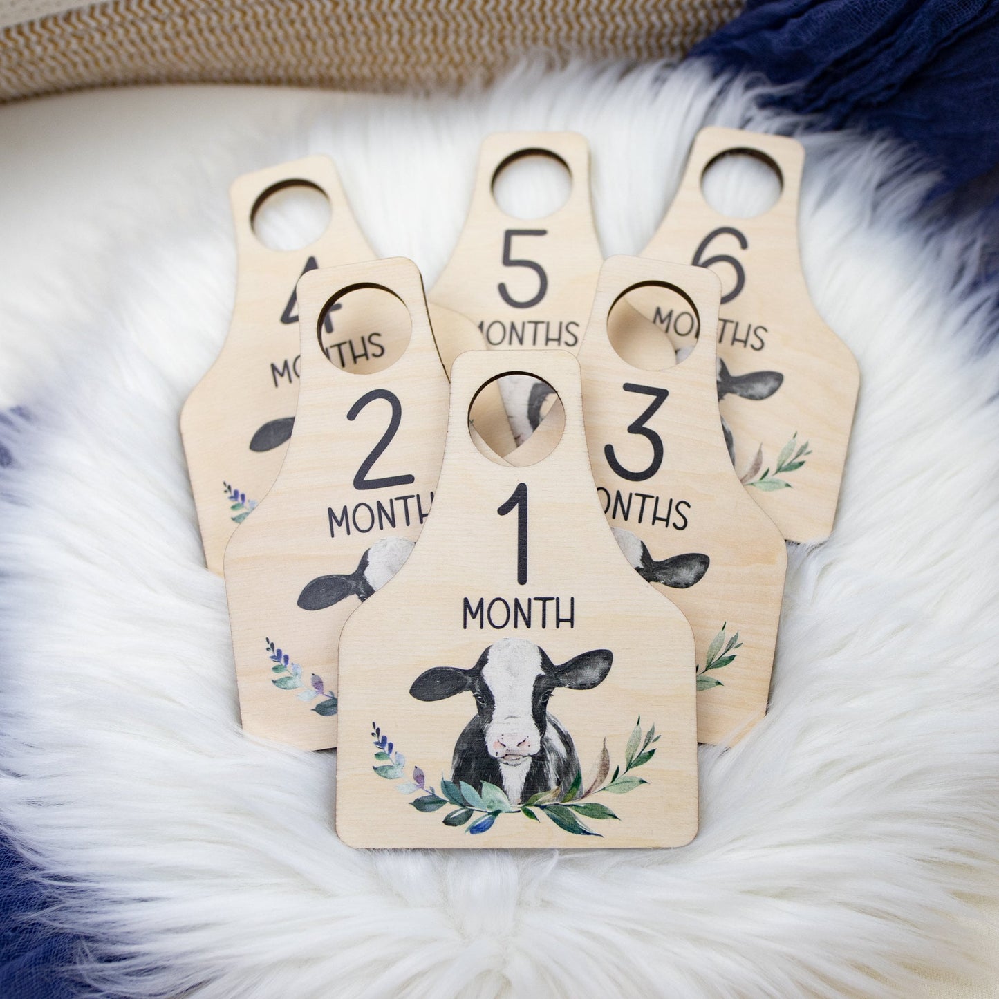 Farm Cow Tag Wooden Milestone Cards