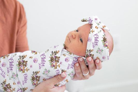 Girl Woodland Swaddle Set, Purple W28