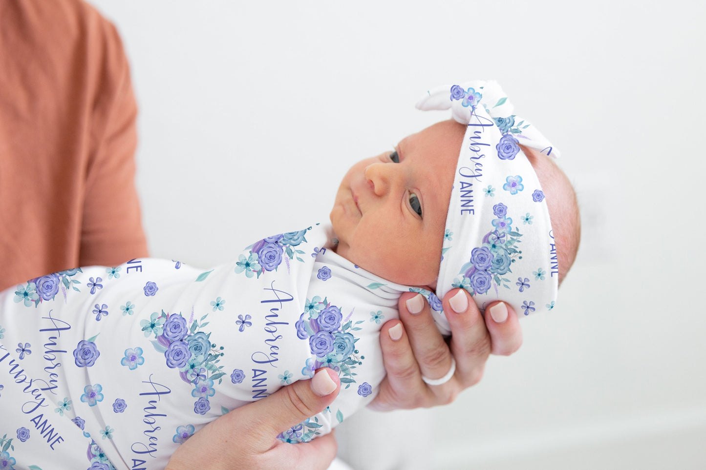 Purple and Blue Floral Girl Swaddle Blanket, F70