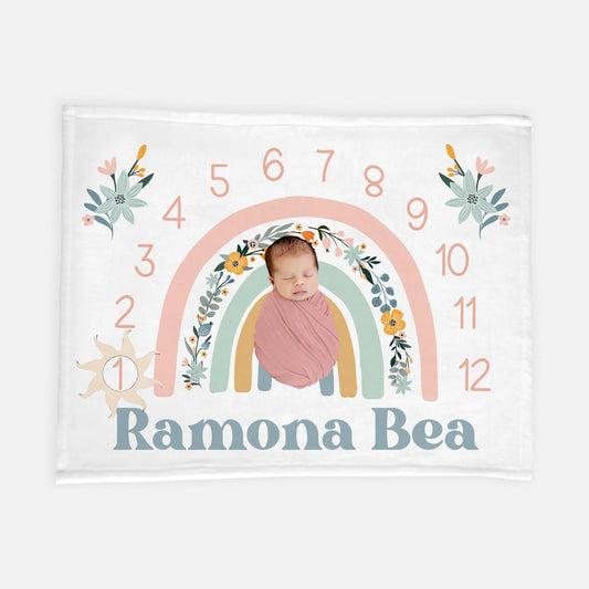 Boho Floral Rainbow Milestone Blanket, T32