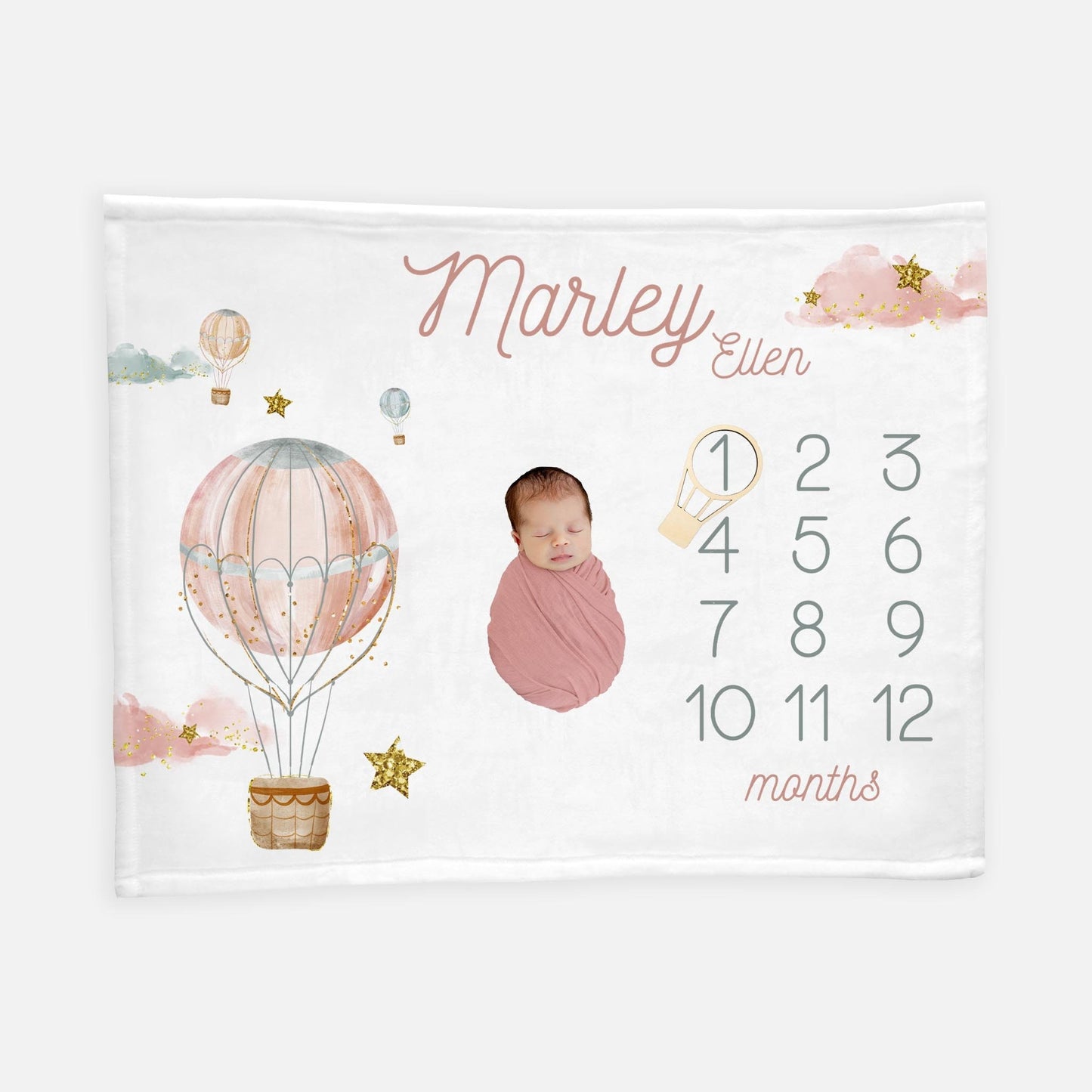 Girl Hot Air Ballon Baby Milestone Blanket, Glitter T36