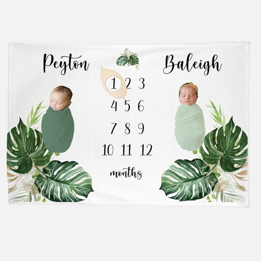 Gender Neutral Twin Milestone Blanket, Tropical