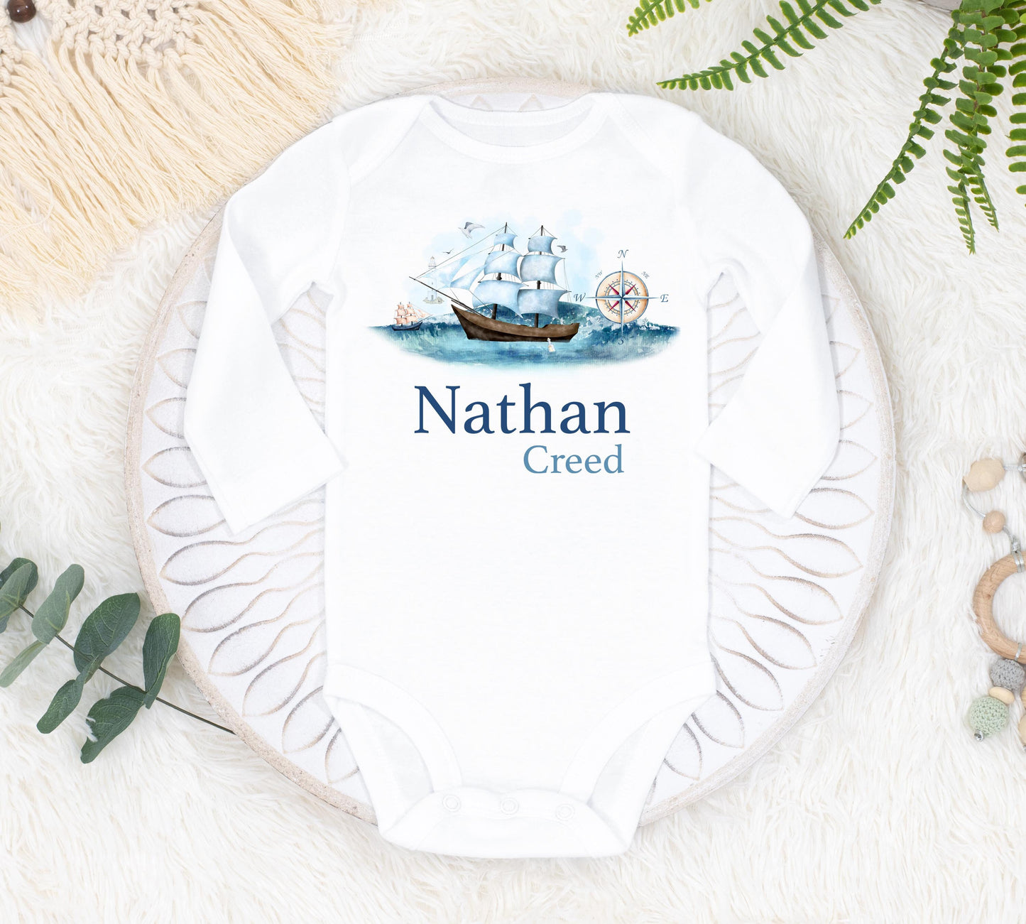 Nautical Baby Bodysuit, Ship Boy O21