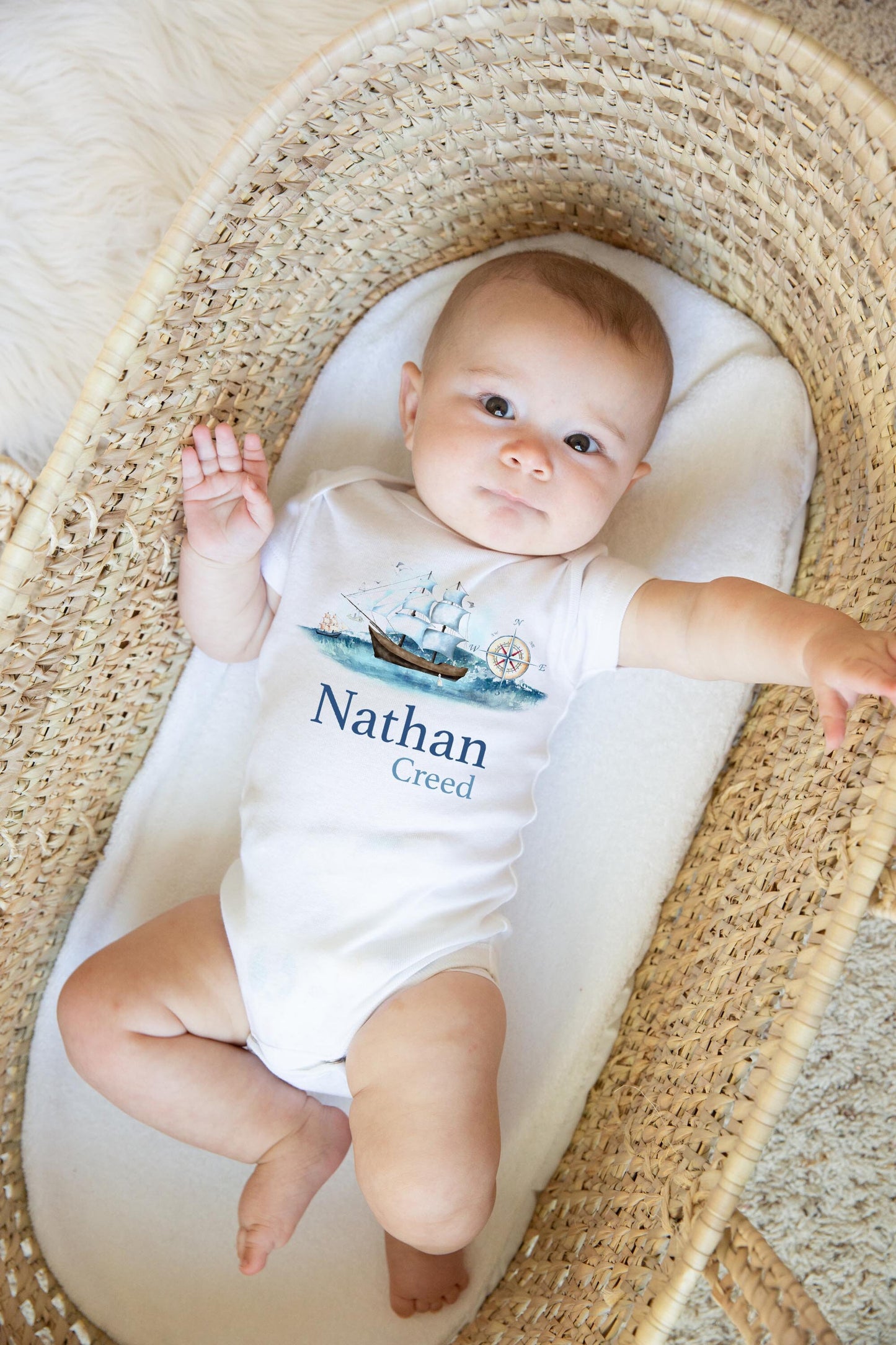 Nautical Baby Bodysuit, Ship Boy O21