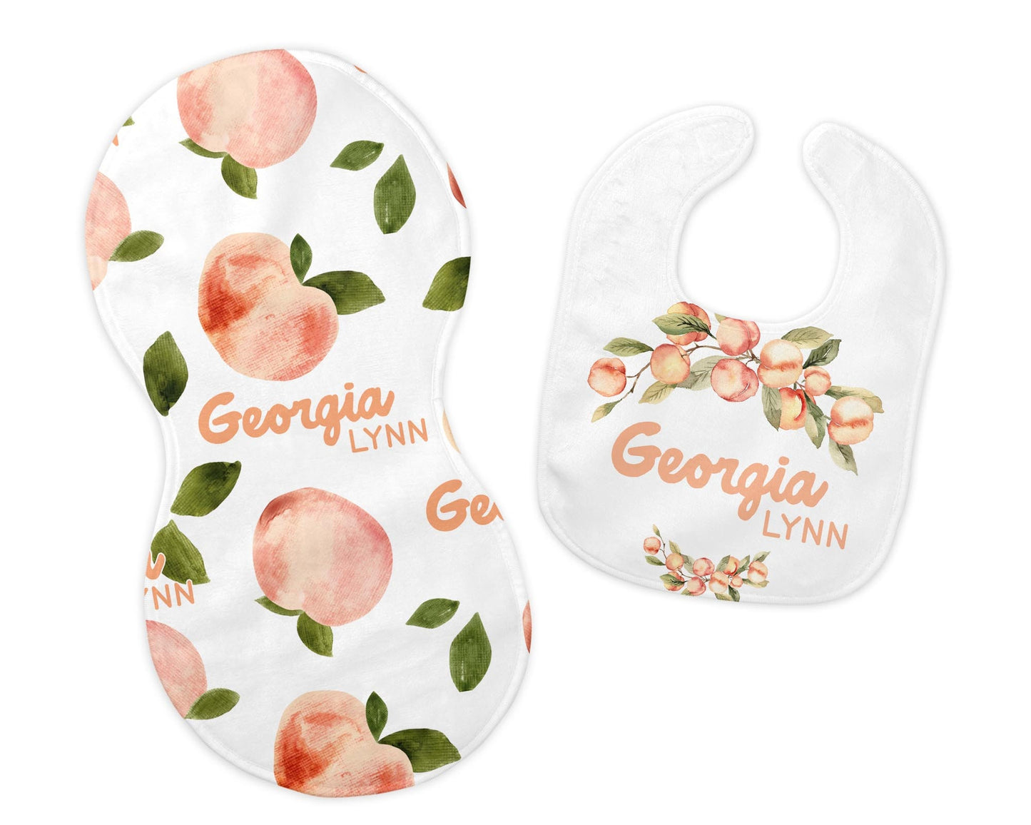 Peaches Bib and Burp Cloth Set, F49