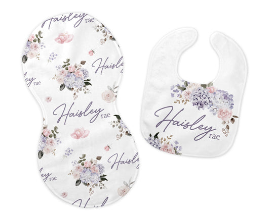 Hydrangea Bib and Burp Cloth Set, Floral F66