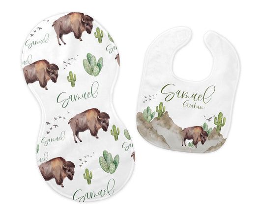 Bison Bib and Burp Cloth Set, M12