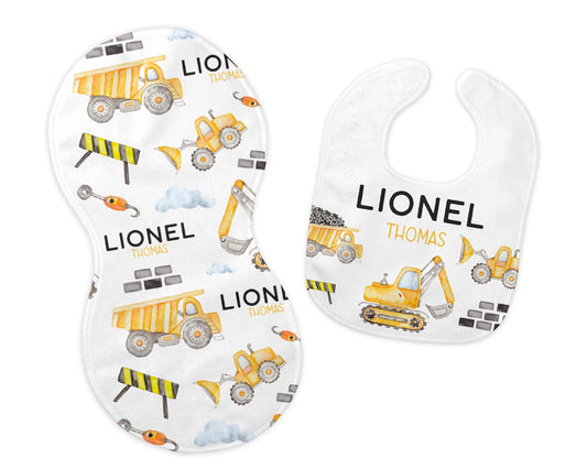 Construction Bib and Burp Cloth Set, B21