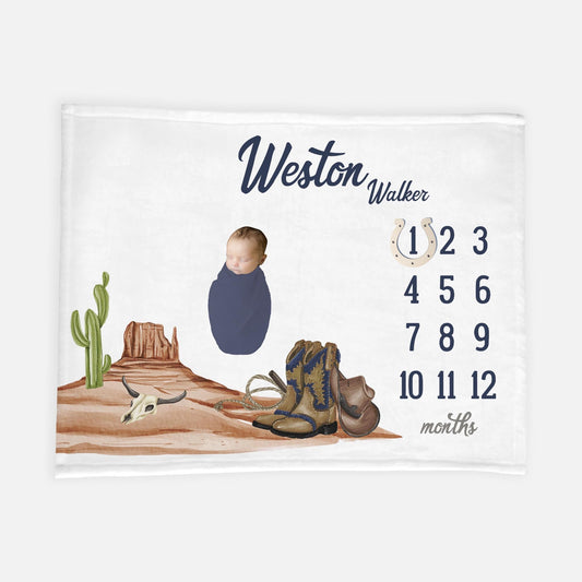 Cowboy Western Baby Milestone Blanket, D8