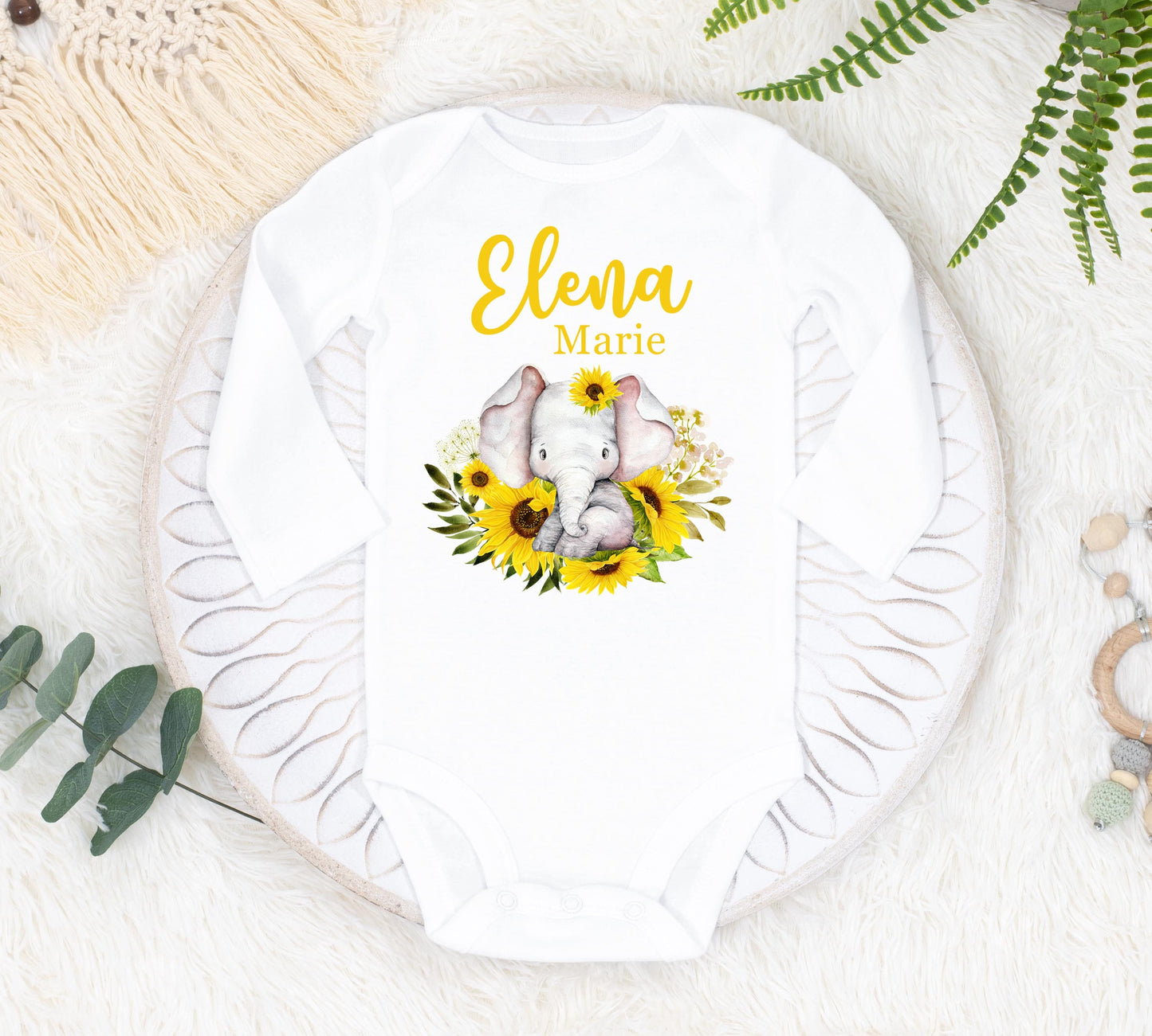 Elephant Baby Bodysuit, Sunflower S29