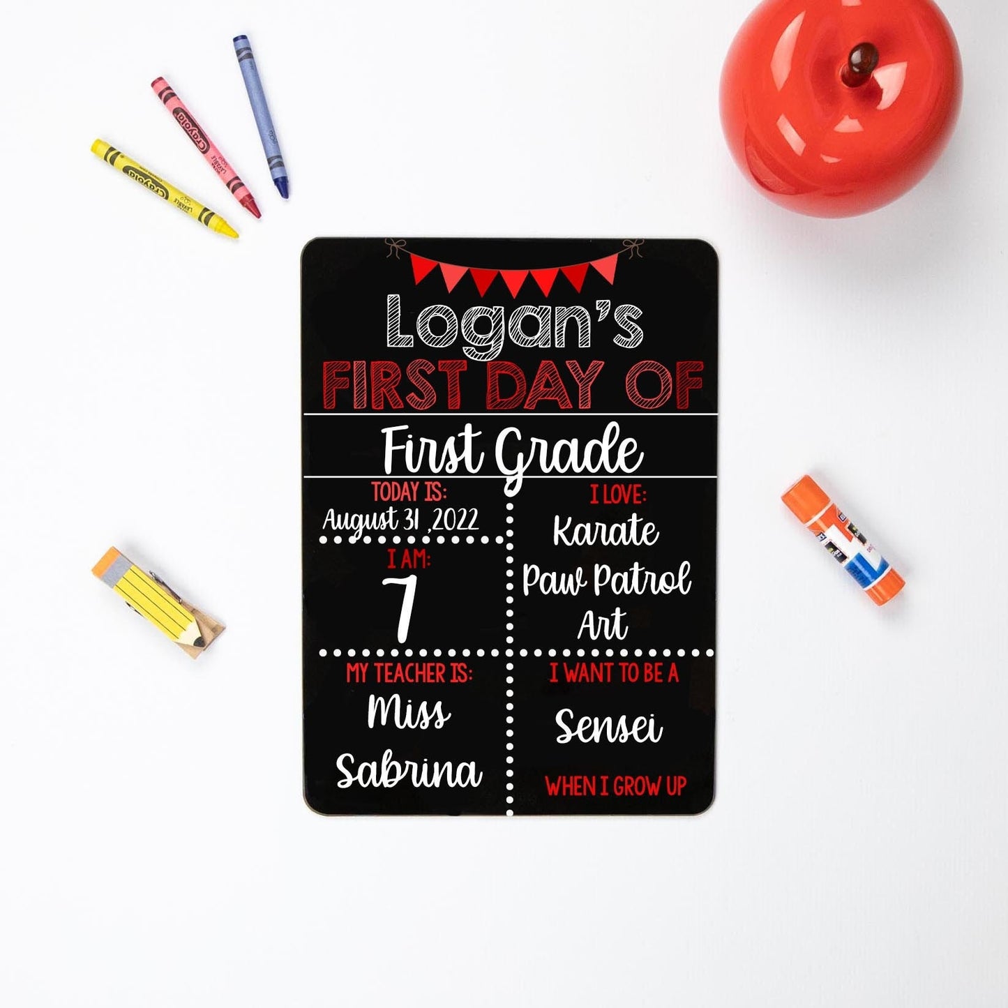 Reusable First and Last Day of School Sign, Liquid Chalk, Classic Red