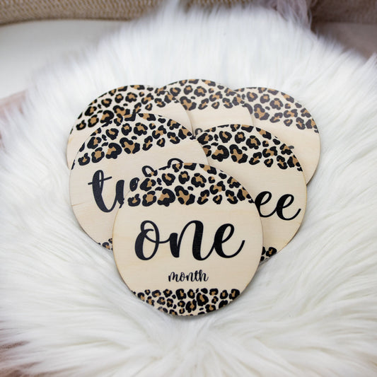 Leopard Print Wood Milestone Cards, G84