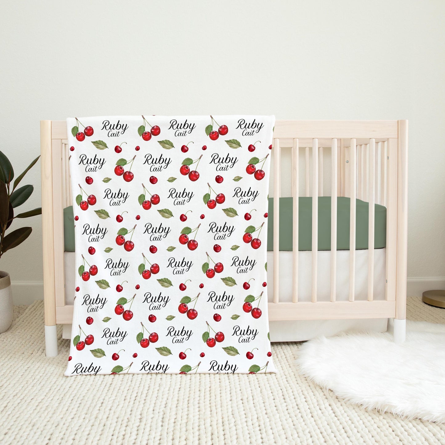 Cherry Personalized Baby Swaddle Blanket