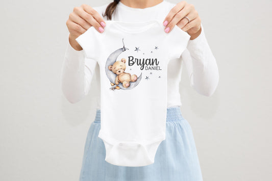 Bear Moon Baby Bodysuit, Bear Moon Baby Outfit, Baby Shower Gift, Pregnancy Reveal Baby Shirt, Baby One Piece, Sleeping Bear Bodysuit B28