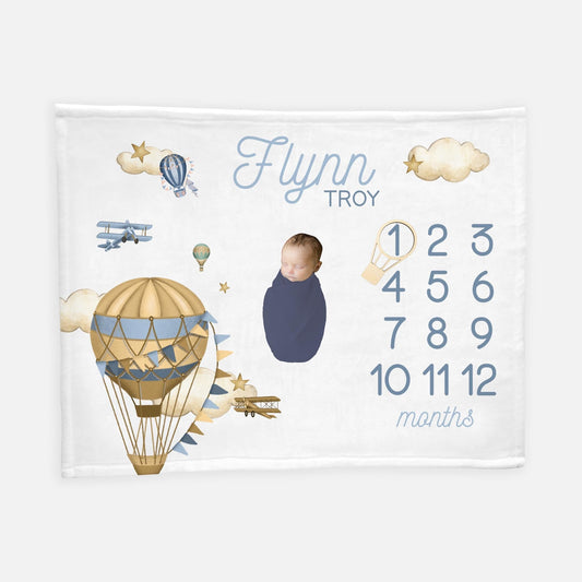 Hot Air Ballon Baby Milestone Blanket, Retro T35