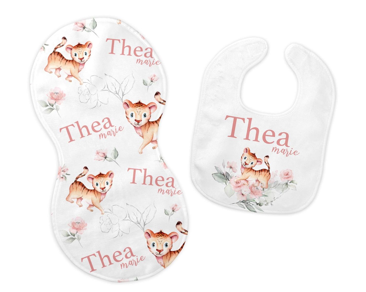 Tigress Bib and Burp Cloth Set, S25