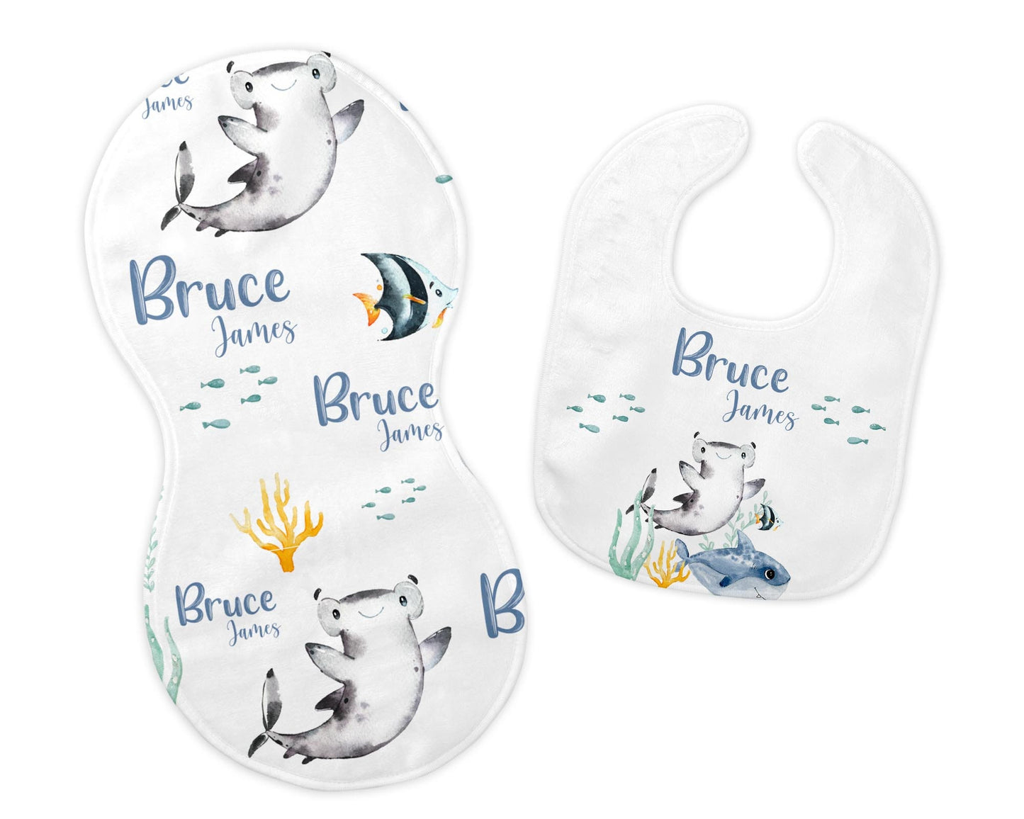 Shark Bib and Burp Cloth Set, Sea Life, O3