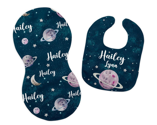 Planets Bib and Burp Cloth Set, Outer Space T21