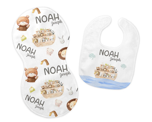 Noah's Ark Bib and Burp Cloth Set, S35