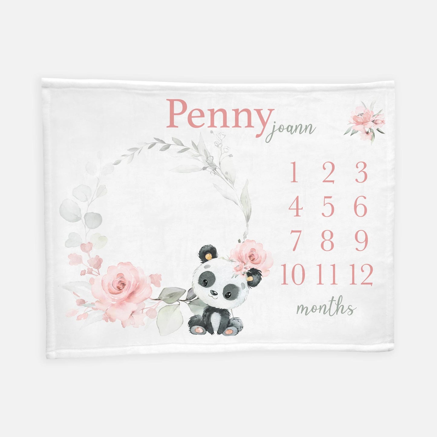 Girl Panda Milestone Blanket, Pink Roses W30