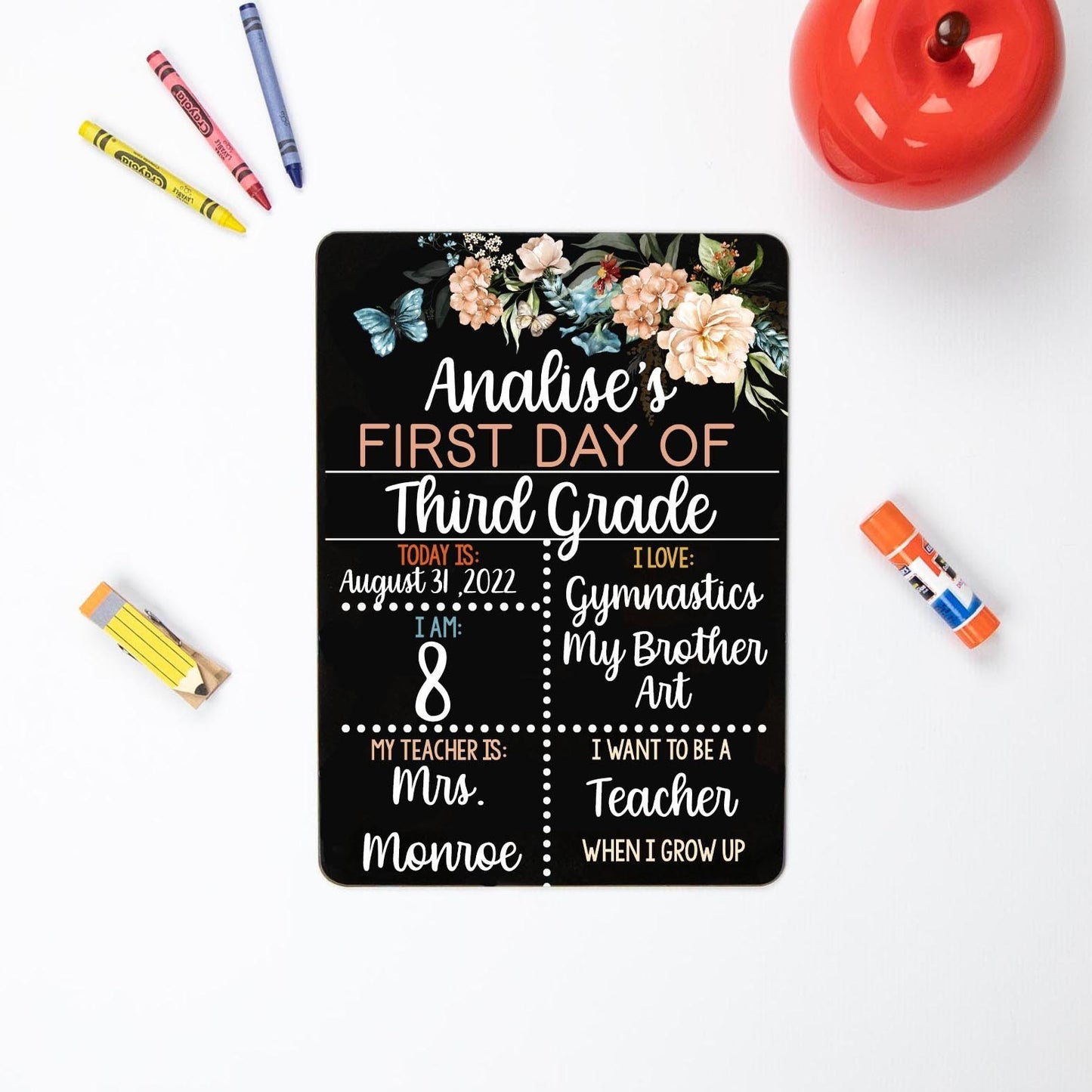 First and Last Day of School, Liquid Chalk Dry Erase School Board, Boho Floral