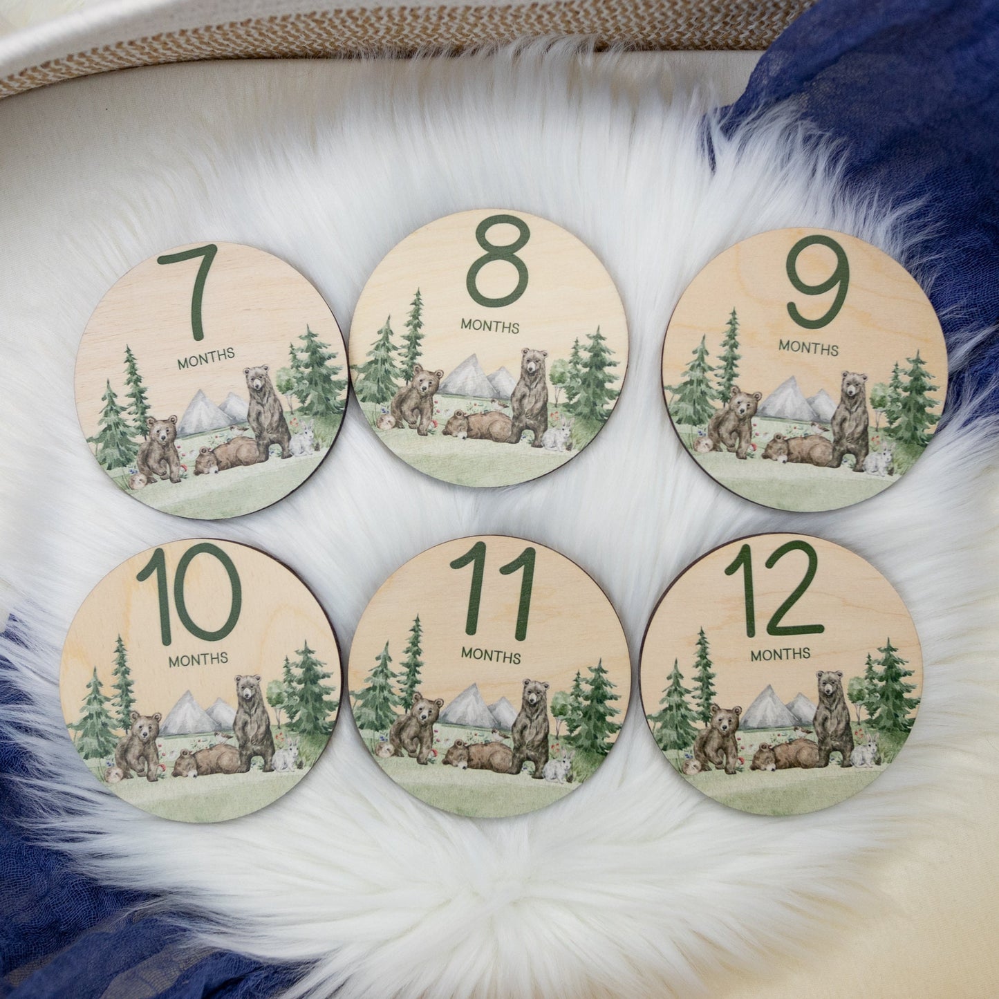 Bear Milestone Cards, Wooden Woodland Markers, W31