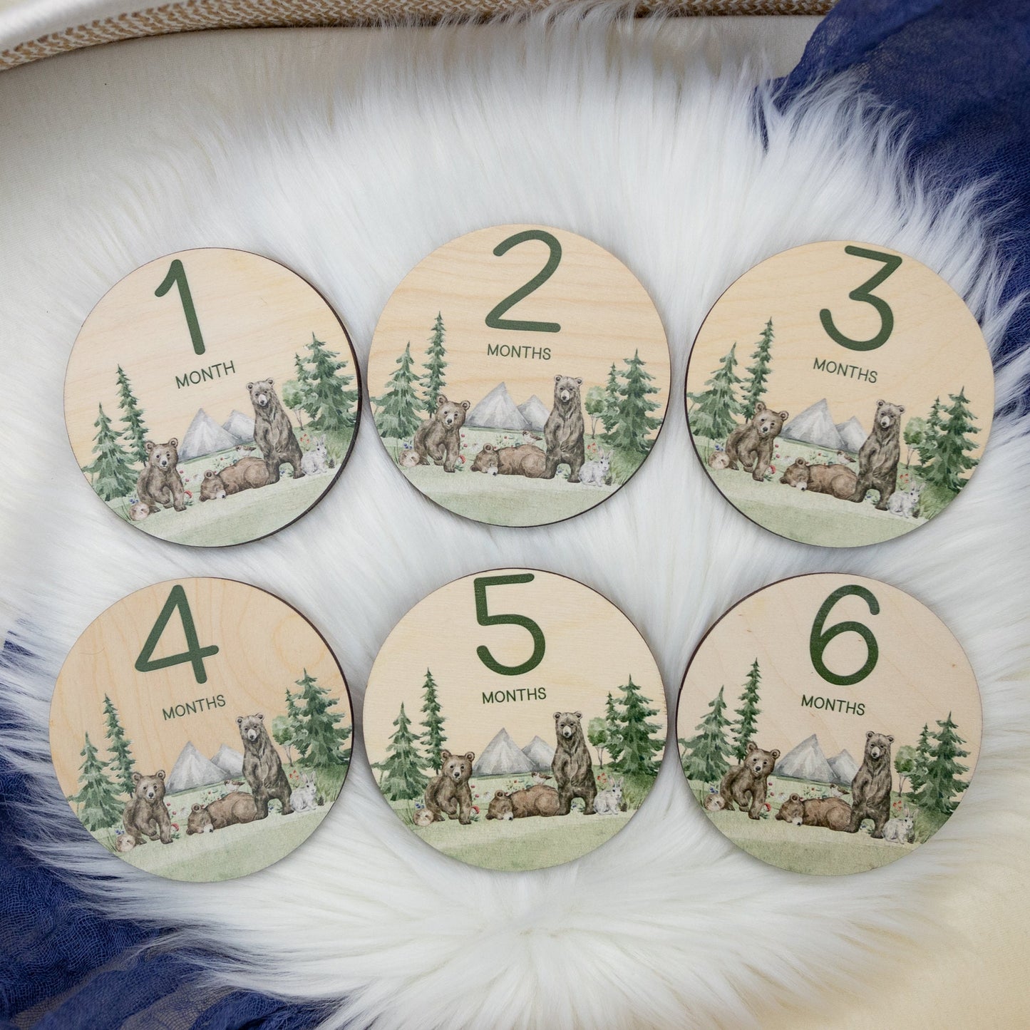 Bear Milestone Cards, Wooden Woodland Markers, W31