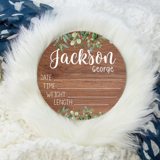 Greenery Birth Stat Sign, Eucalyptus Gender Neutral