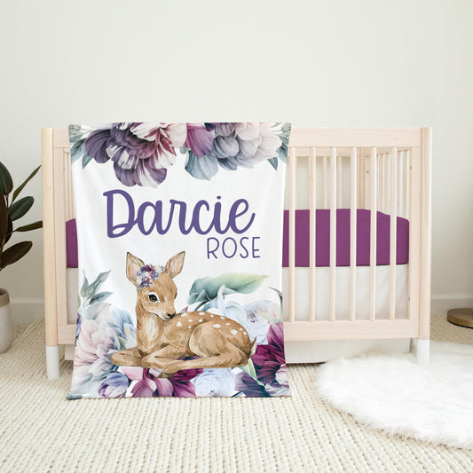 Purple Floral Deer Blanket, Woodland Girl W33