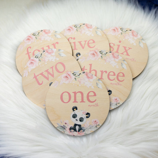 Girl Panda Wood Milestone Cards, W30