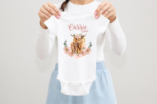 Highland Cow Baby Bodysuit, Girl C19