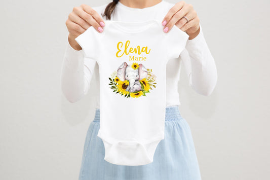 Elephant Baby Bodysuit, Sunflower S29