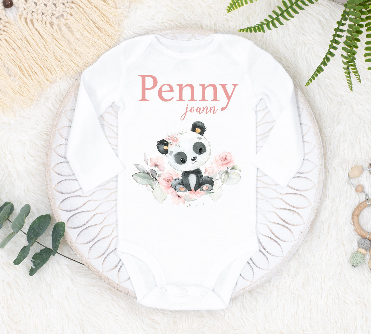 Panda Baby Bodysuit, Pink Girl W30