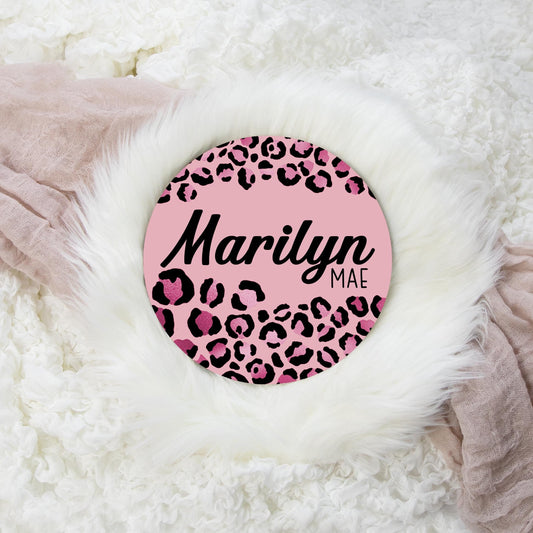 Pink Leopard Print Wood Name Sign, G32