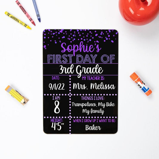 First and Last Day of School, Liquid Chalk Dry Erase School Board, Confetti Purple