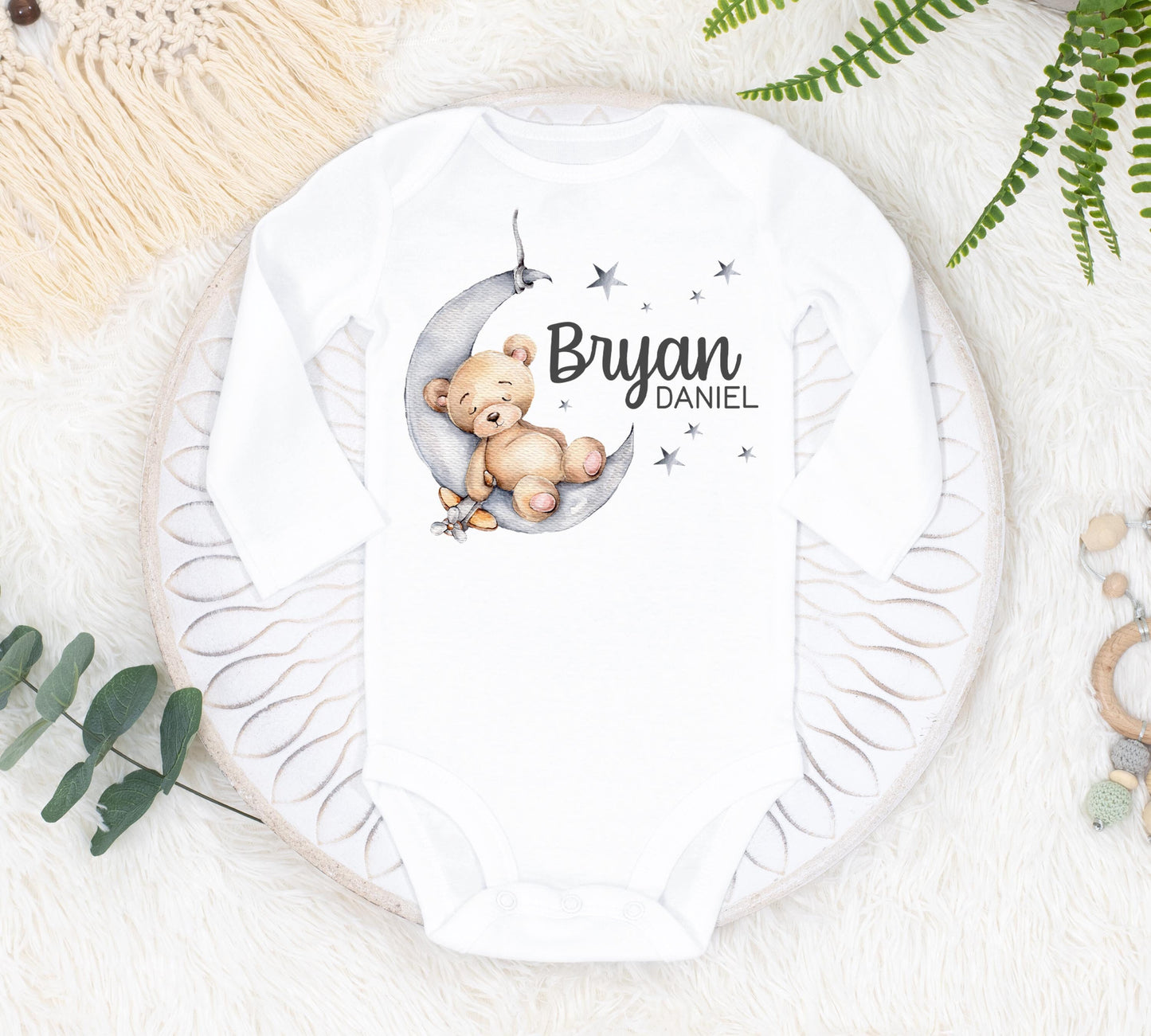 Bear Moon Baby Bodysuit, Bear Moon Baby Outfit, Baby Shower Gift, Pregnancy Reveal Baby Shirt, Baby One Piece, Sleeping Bear Bodysuit B28