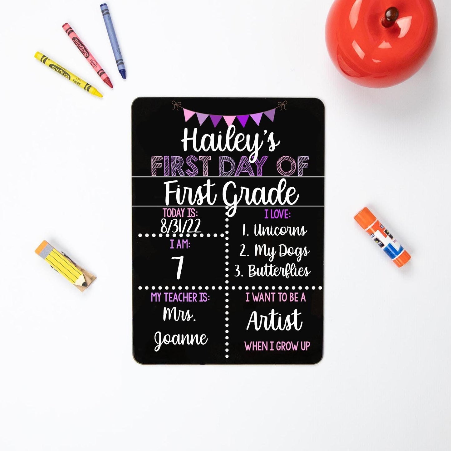 Reusable First and Last Day of School Sign, Liquid Chalk, Classic Purple