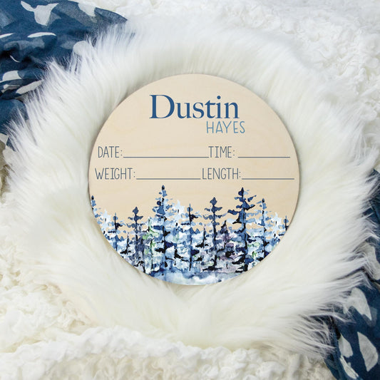 Blue Forest Nursery Personalized Wooden Birth Stat Sign, W36