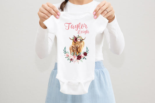 Highland Cow Baby Bodysuit, Girl C19