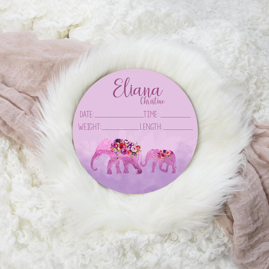 Elephant Purple Wood Birth Stat Sign, S37