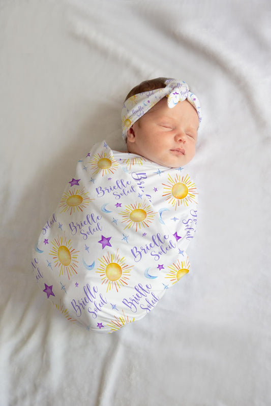 Sun Moon and Stars Swaddle Set, Celestial Bedding T43