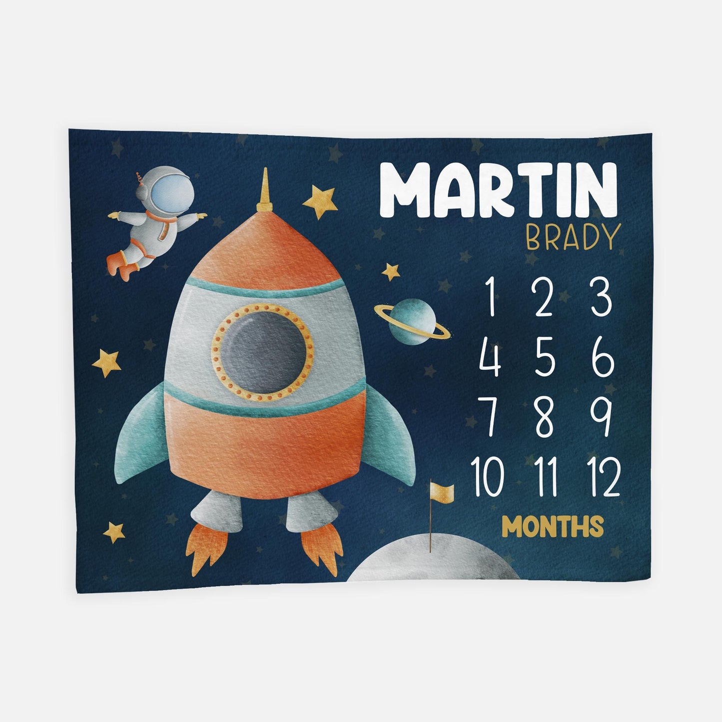 Rocket Moon and Stars Baby Milestone Blanket, T41