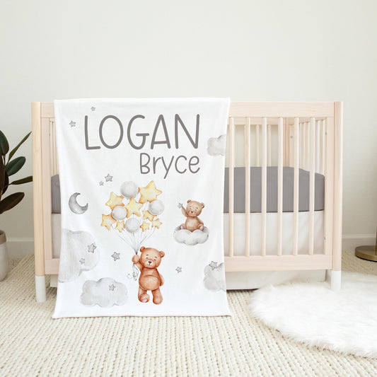 Personalized Moon and Stars Baby Blanket, B36