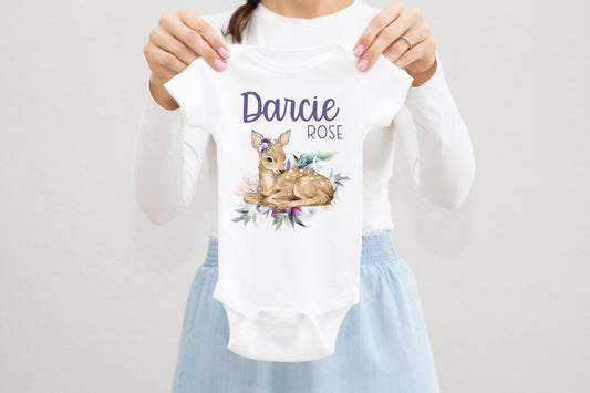 Girl Woodland Deer Baby Bodysuit, W33